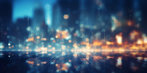 Abstract Technology Big Data Background Concept Seven Interpretations, Hightech Urban Life , City Lights at Night Abstract Defocused Blur with Bokeh and Blurred Background Generative AI
