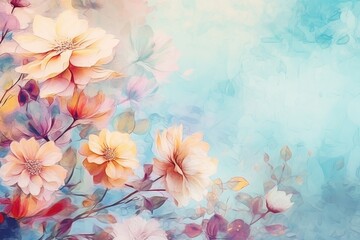 Valentine's Day. Assorted Spring Blossoms on Pastel Blue. Floral Freshness and Beauty. Generative AI