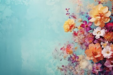 Obraz na płótnie Canvas Valentine's Day. Assorted Spring Blossoms on Pastel Blue. Floral Freshness and Beauty. Generative AI