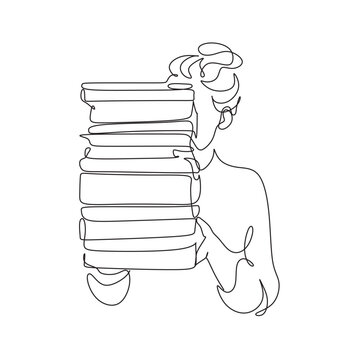 recommend clip art: Continuous one line drawing of young woman reading a book. A girl  reading book single line art drawing vector illustration.