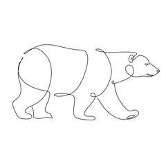 Continuous line going bear. Vector illustration.
