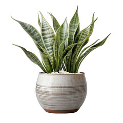 Grey Pot with Snake Plant Isolated on Transparent or White Background, PNG