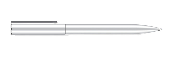 Realistic writing pen mock up. Grey white plastic ballpen template. Png clipart isolated on transparent background
