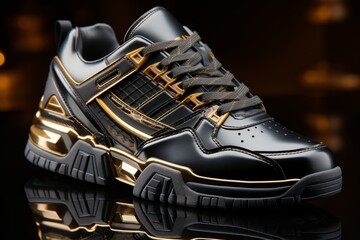 sneakers with metallic accents, on an isolated metallic background, Generative AI