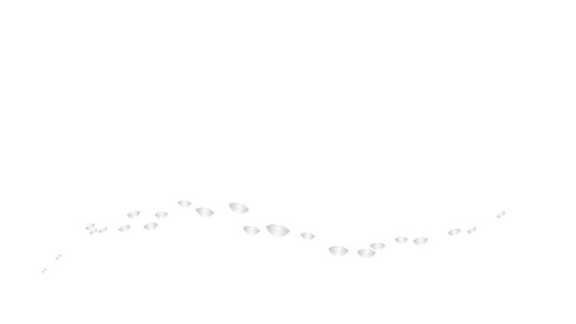 Animated silver lips fly from right to left in a wave. Concept of kiss, love, passion. Symbols hearts isolated on white background.