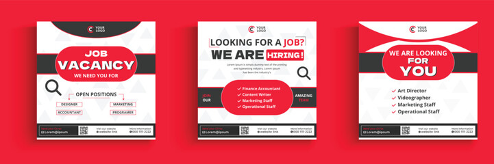 job vacancy creative social media post design template we are hiring with red color - obrazy, fototapety, plakaty