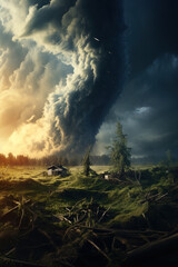 A Tornado forming, Atmospheric Phenomenon, Natural Disaster, Destruction, Extreme Weather, AI Generative.