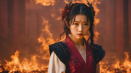 Asian Woman In The Flame Background Very Cool