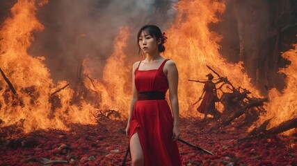 Asian Woman In The Flame Background Very Cool