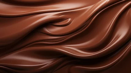 Gordijnen Melted chocolate background. Brown liquid swirls. Generative AI © AngrySun