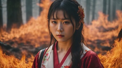 Asian Woman In The Flame Background Very Cool