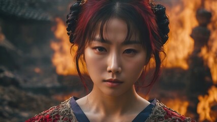 Asian Woman In The Flame Background Very Cool