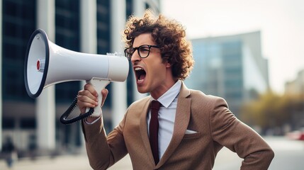 Businessman with a megaphone - Powered by Adobe