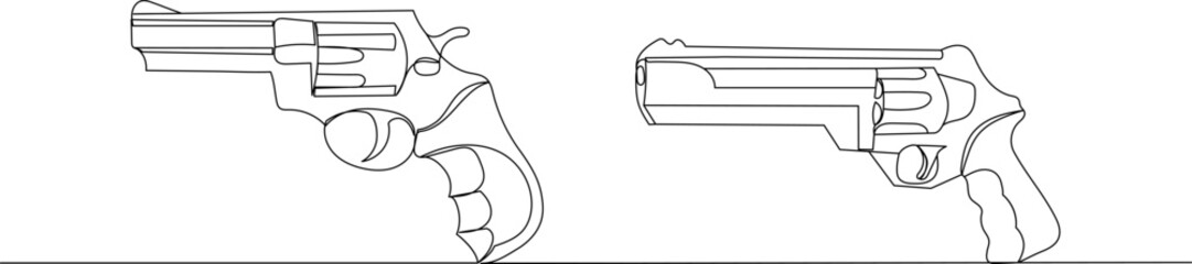 revolvers sketch, line drawing on white background vector