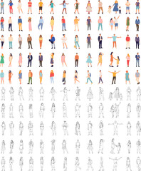 set of people, men and women, vector