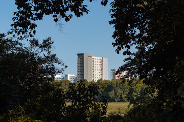 Residential tower buildings in Dresden Johannstadt district. The tall houses provide many flats and apartments for people with a low income. The housing is very cost efficient.