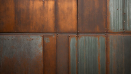 Rustic metal panels in tarnished copper, antique bronze, and weathered silver tones. Close-up for design inspiration.