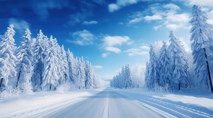 Obraz premium Panorama of beautiful winter parks and Beautiful trees in winter landscape in the late evening in snowfall copy space