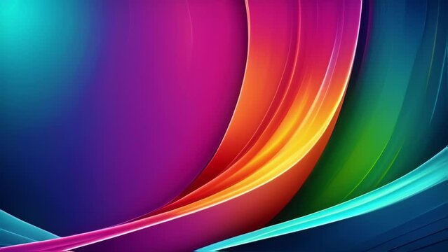 Seamless loop of multiple 3D vivid curved stripes slowly moving on colourful gradient background