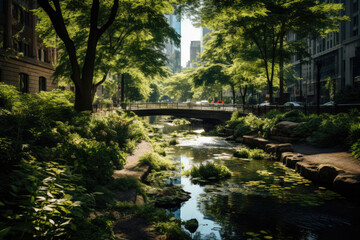 Obraz na płótnie Canvas Urban Oasis: A Tranquil Green Space Amidst the City