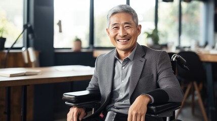 Businessman in a wheelchair in the office