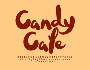 Fototapeta premium Vector advertising flyer Candy Cafe with decorative Brown Font. Artistic Alphabet Letters and Numbers set