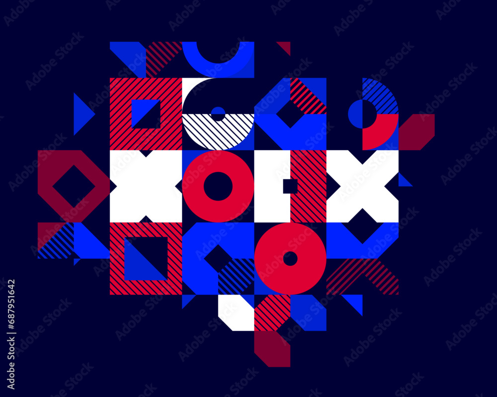 Aufkleber abstract geometric stripy vector background over dark, linear shapes of circles and triangles patter
