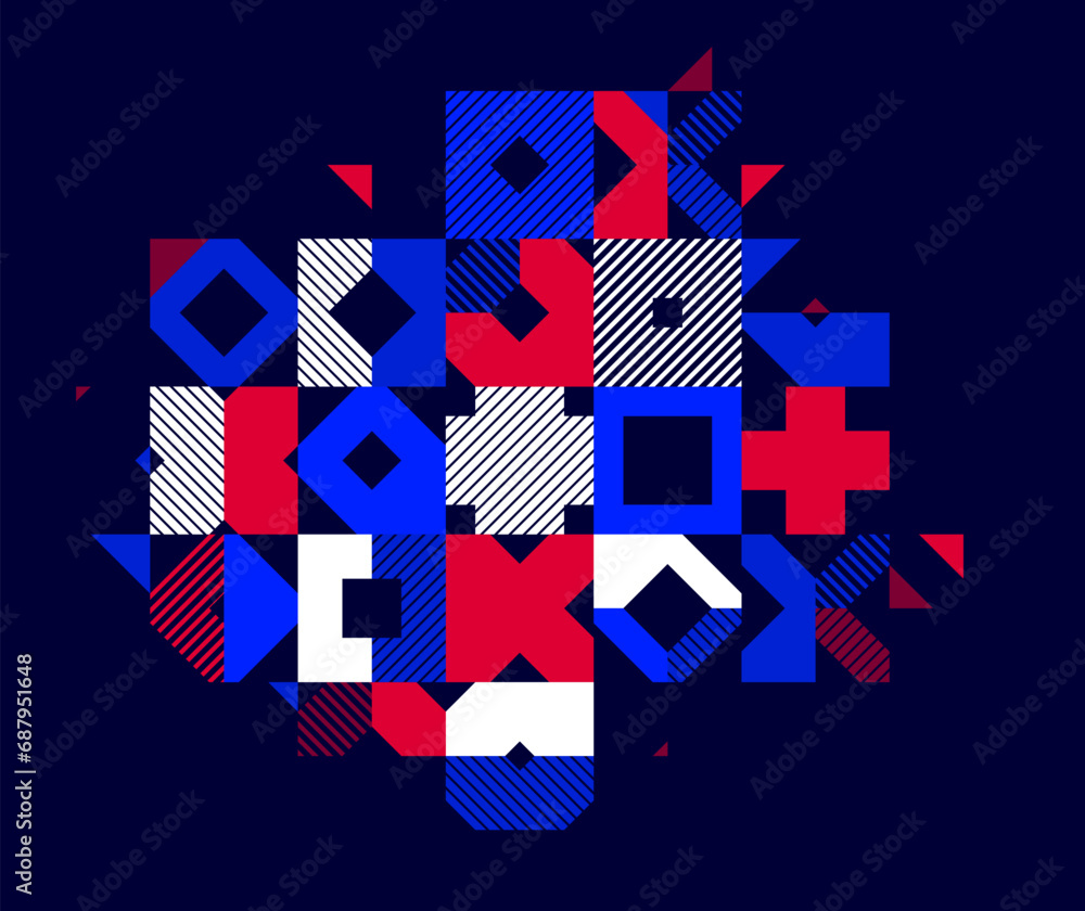 Aufkleber abstract geometric stripy vector background over dark, linear shapes of circles and triangles patter