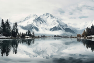 Inverted Mountains Reflected in Calm Lake
