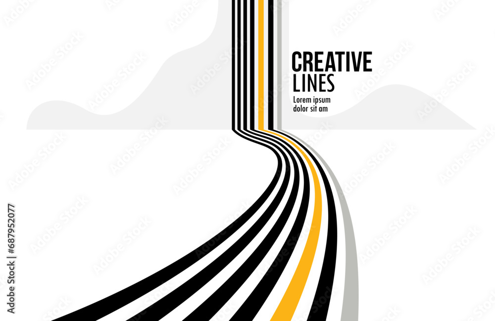 Poster linear composition vector road to horizon, abstract background with lines in 3d perspective, optical