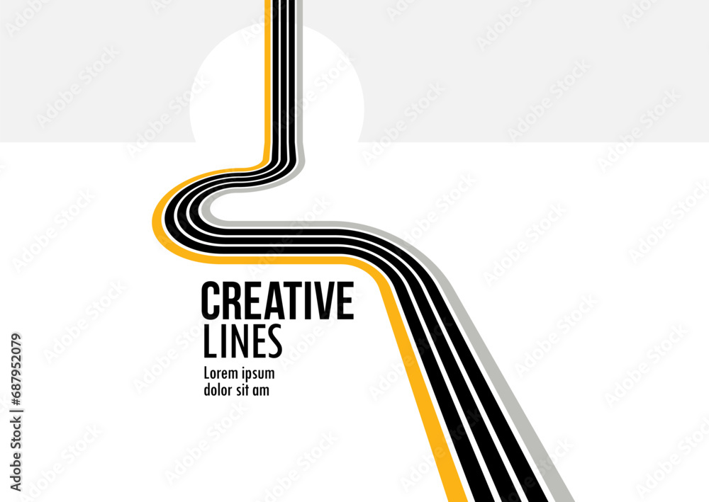 Poster 3d black and white lines in perspective with yellow elements abstract vector background, linear pers