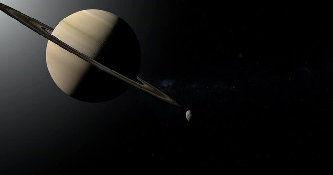 Hyperion, Saturn moon, orbiting near Saturn planet