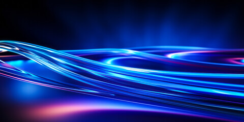 Abstract Blue Light Curves Flowing Against a Dark Background, Creating a Futuristic Neon Glow Wave Concept for Technology and Modern Design