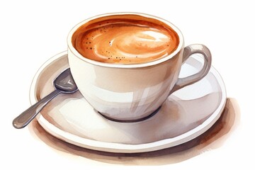 Watercolor illustration of a cup of coffee isolated on white background. AI generative