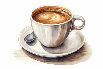 Watercolor illustration of a cup of coffee isolated on white background. AI generative