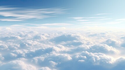 Fototapeta premium a high nature view with large white clouds against a soft sky background in the morning.