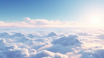 a high nature view with large white clouds against a soft sky background in the morning. - obrazy, fototapety, plakaty
