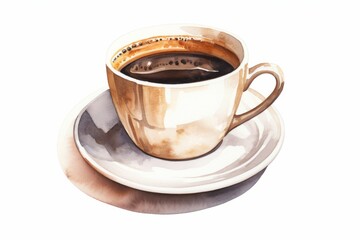 Watercolor illustration of a cup of coffee isolated on white background. AI generative