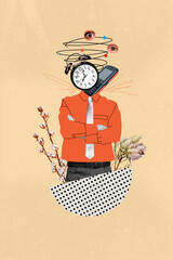 Magazine comics collage of weird strange handsome man office worker with crossed hands isolated on...