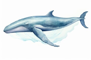 Watercolor illustration of a whale isolated on white background. AI generative