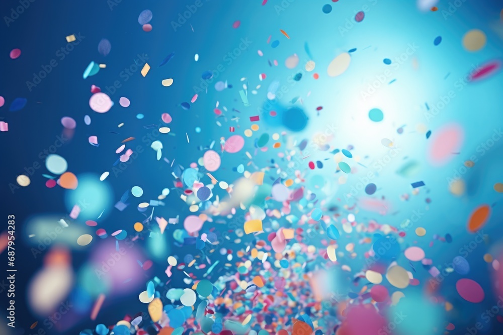 Poster colorful confetti falling from the sky, creating a festive atmosphere. perfect for adding a touch of
