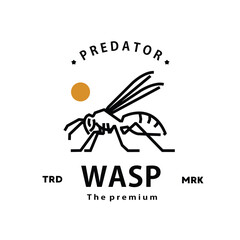 vintage retro hipster wasp logo vector outline monoline art icon - obrazy, fototapety, plakaty