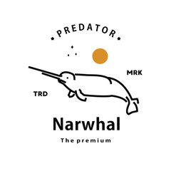 vintage retro hipster narwhal logo vector outline monoline art icon © Artoniumw
