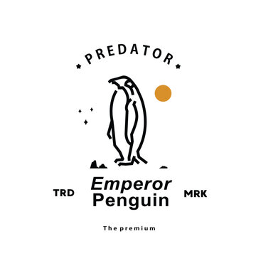 vintage retro hipster emperor penguin logo vector outline monoline art icon