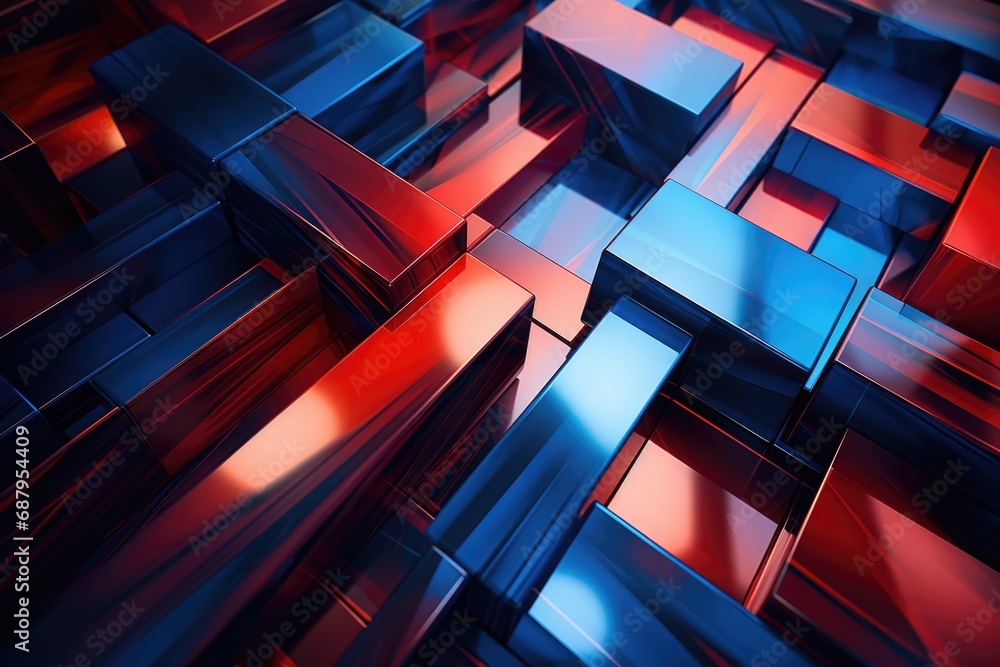 Poster a close up view of a bunch of red and blue cubes. this versatile image can be used for various proje