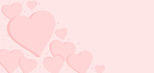 Valentine's Day background. 3d hearts in pink tones. Romantic illustration with copy space.