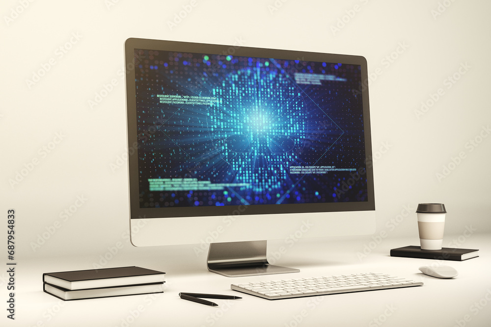Fototapete creative concept of code skull illustration on modern laptop screen. hacking and phishing concept. 3