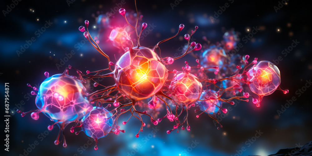 Poster vivid conceptual image of a human brain with glowing neural networks, symbolizing intelligence, crea
