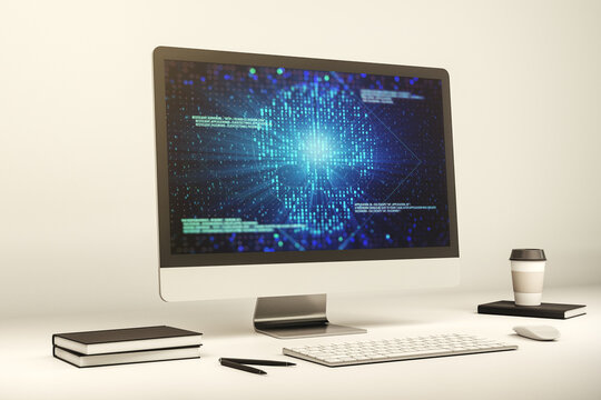 Creative concept of code skull illustration on modern laptop screen. Hacking and phishing concept. 3D Rendering - Powered by Adobe