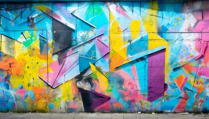 walls in the form of collage work in the style of spray paint art covered with graffiti of...